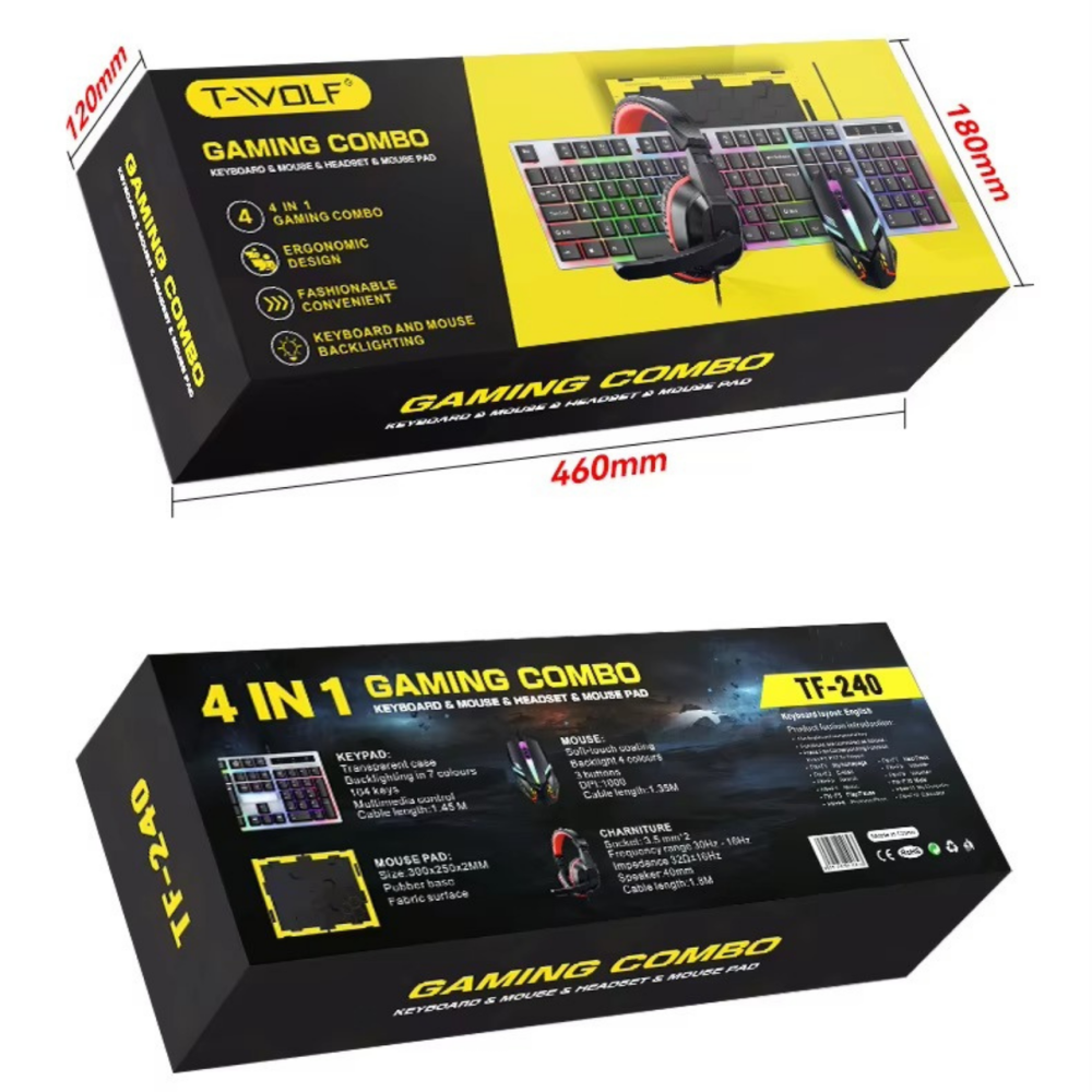 Геймерський комплект TF240 4в1 з RGB-підсвічуванням: миша, клавіатура, гарнітура, килимок, ігровий набір, провідний Кам'янець-Подільський - фото 10