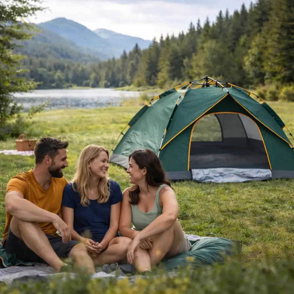 Автоматическая 3х местная палатка с навесом 210х150х125 / Палатка для кемпинга на два входа Коломыя - изображение 1