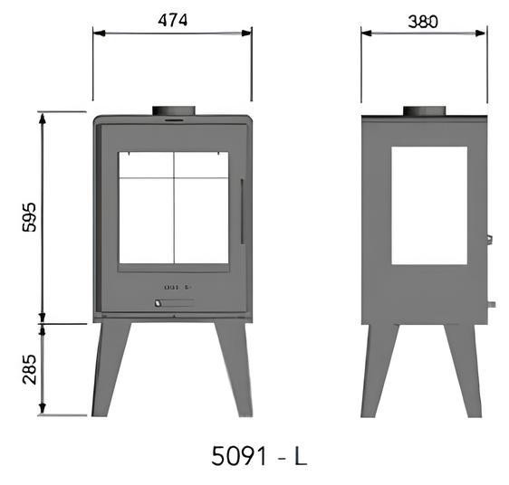 Печь-камин на дровах Hosseven 5091 L 6 кВт панорамная три стекла на высоких ножках стальная буржуйка с шамотом верхний дымоход Тернополь - изображение 2