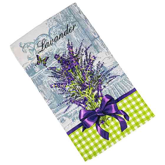 Кухонний рушник рогожка з петелькою та принтом lavender with a bow 35х61см 180г/м2 (Лавандовий) Суми