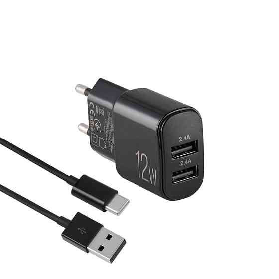 Сетевое зарядное устройство Brevia ePower 12W 2xUSB-A + кабель USB-A to USB-C 1м черный Львов
