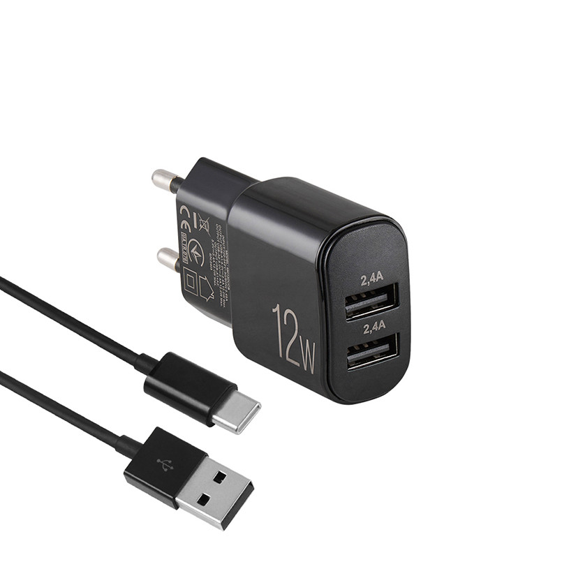 Сетевое зарядное устройство Brevia ePower 12W 2xUSB-A + кабель USB-A to USB-C 1м черный Львов - изображение 2