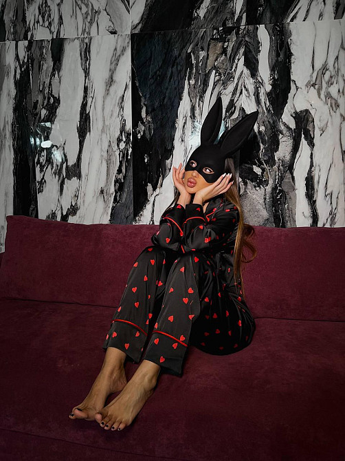 Женская пижама двойка с сердечками из шелка армани Черный, 40/42 Одесса - изображение 8