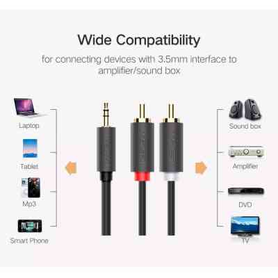 Кабель мультимедійний 3.5mm M to 2xRCA M 2.0m AV102 black Ugreen (10510) Вінниця