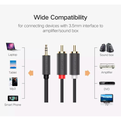 Кабель мультимедійний 3.5mm M to 2xRCA M 2.0m AV102 black Ugreen (10510) Вінниця - фото 6