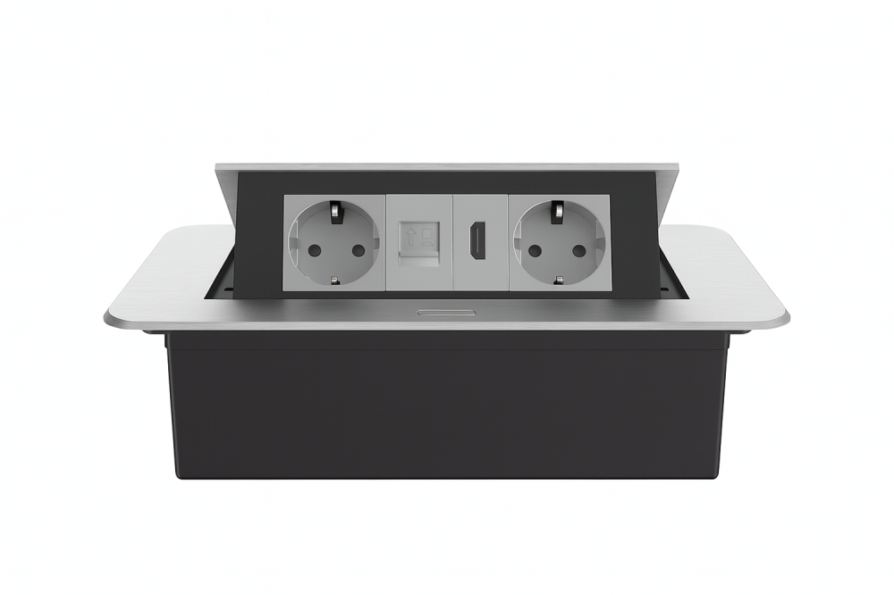 Меблева розетка потрійна LIVOLO срібна, вбудована у стільницю для офісу/конференц-залу/кухні, з інтернет RJ-45, HDMI, висувна, з заземленням, плавне в Коломия - фото 6