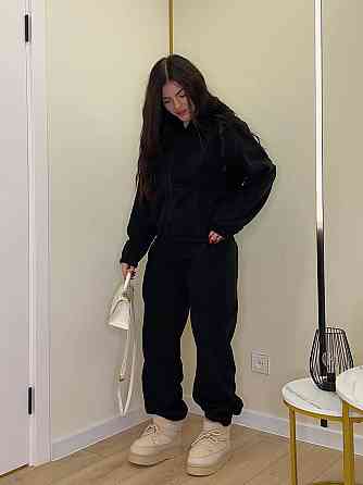 Женский теплый костюм двойка: худи и штаны двусторонний полар флис Черный, 42/44 Одесса