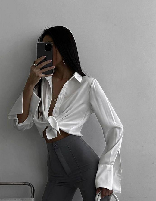 Жіноча стильна базова сорочка із шовку шовк армані Молочний Одеса - фото 3