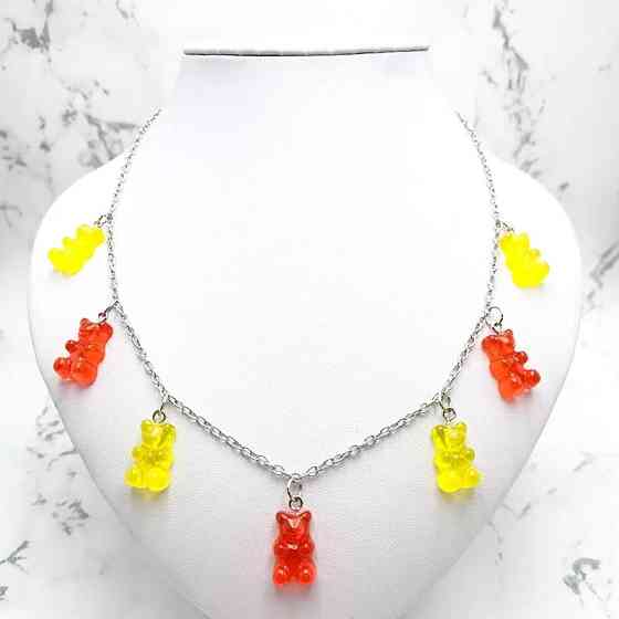 Ожерелье с желейными мишками - длина 50см, смола, цинковый сплав Киев