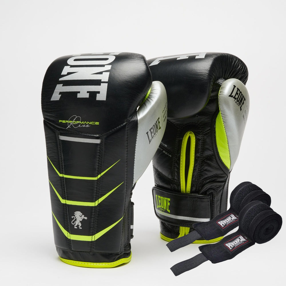 Боксерські рукавиці Leone GN110F REVO FLUO Black 12 унцій (бинти 4 м. в комплекті) Каменское - изображение 1