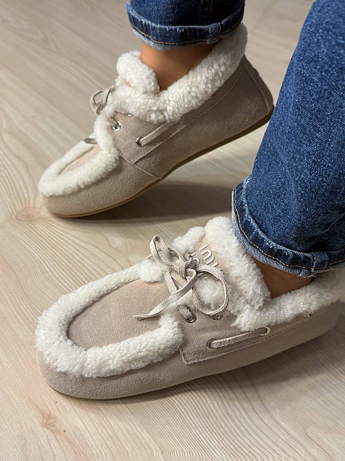 Ботинки женские Hengji 992-11 замшевые мокасины на меху с опушкой бежевые, 41, 26 см Киев - изображение 19