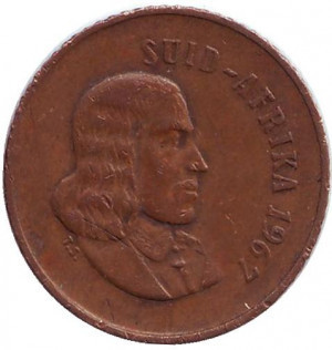 Горобці. Монета 1 цент. 1967 рік, ПАР. (Suid Afrika)(Д) Полтава - фото 1