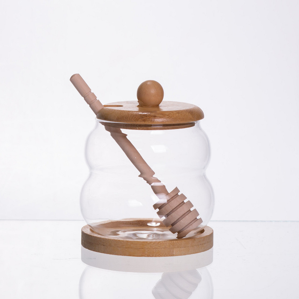 Скляна медниця з бамбуковою підставкою та ложкою 350 мл Київ - фото 1