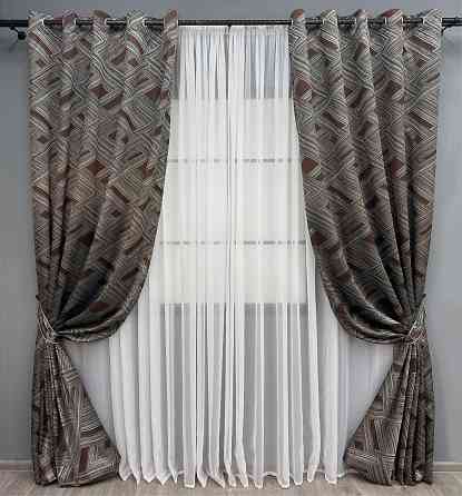 Комплект штор на люверсах VR-Textil Жаккард Mystery № 1623ш Серый с венге 150х280 см 2 шт (37-0205) Киев