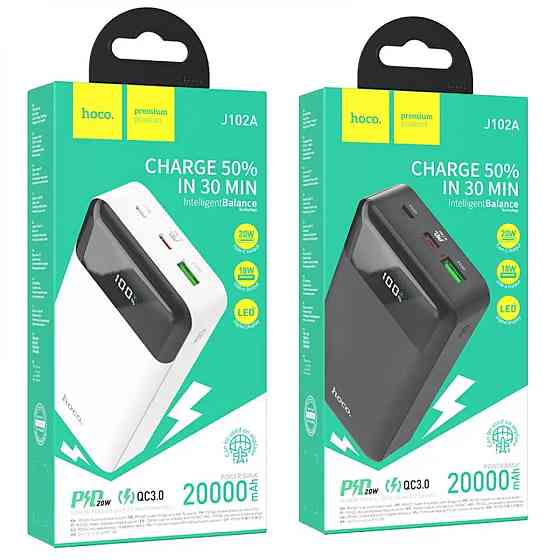 Зовнішній акумулятор HOCO J102A Cool figure PD20W+QC3.0 power bank(20000mAh) White Київ