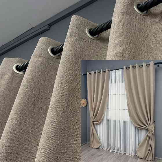 Комплект штор на люверсах VR-Textil Блэкаут двусторонний ASHEN NIGHT № 1853ш Бежевый 150х270 см 2 шт (37-0293) Киев