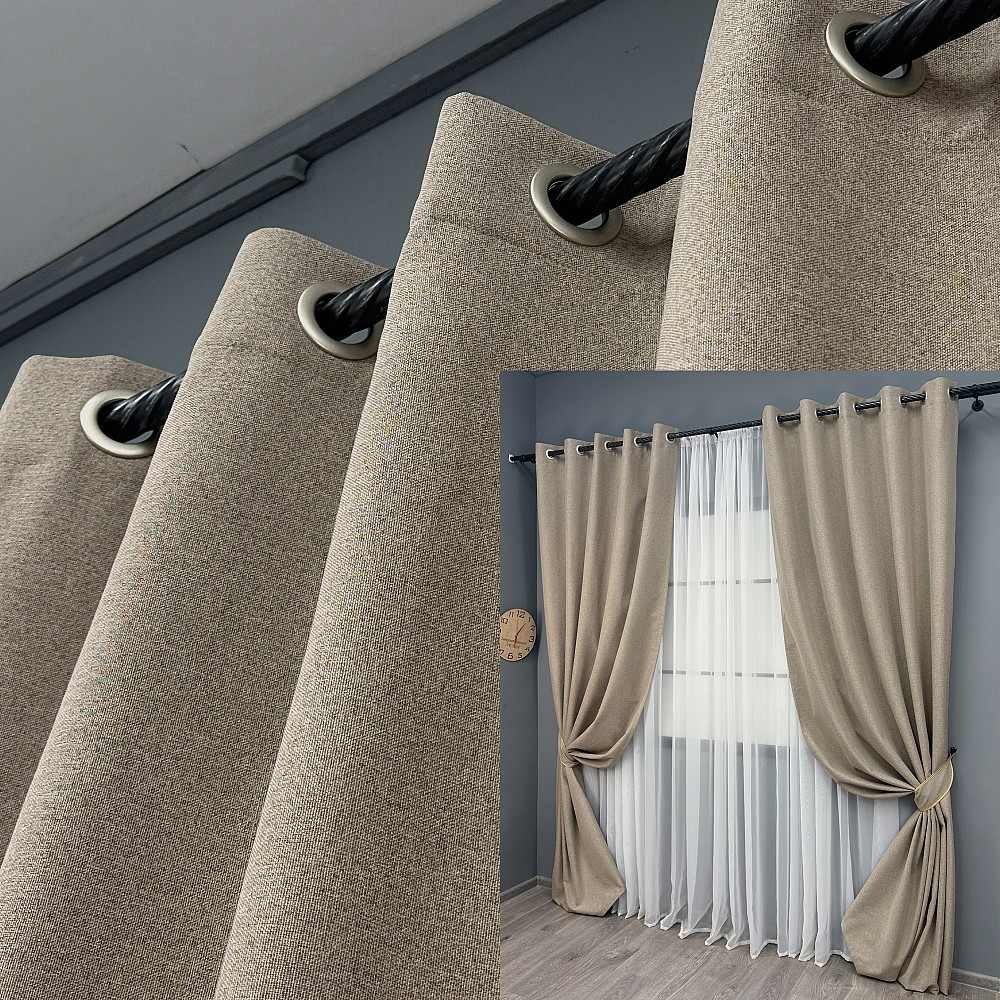 Комплект штор на люверсах VR-Textil Блэкаут двусторонний ASHEN NIGHT № 1853ш Бежевый 150х270 см 2 шт (37-0293) Киев - изображение 1