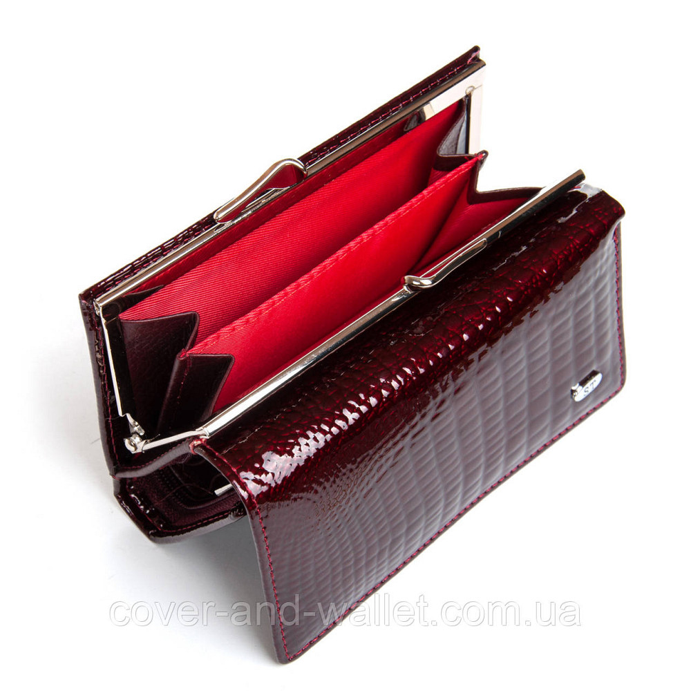 Бордовый лаковый маленький женский кошелек с монетницей ST Leather Киев - изображение 1