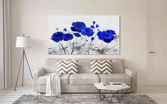 Картина полотно у вітальню / спальню  Сині Маки    MLP_398 ( 60х30см ) 90х180см Київ
