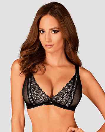 Кружевной бюстгальтер с треугольной чашкой Obsessive Estiqua bra M/L, черный, широкие лямки Sex Aura Киев
