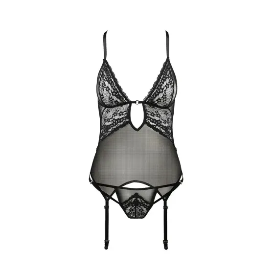 Корсет з декольте Passion ERZA CORSET XXL/XXXL, black, пажі, трусики, напівпрозорий Львів
