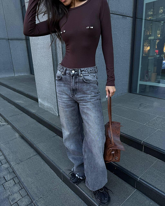 Жіночий базовий боді з акцентним пірсингом на грудях віскоза Шоколад, 42/44 Одеса - фото 8