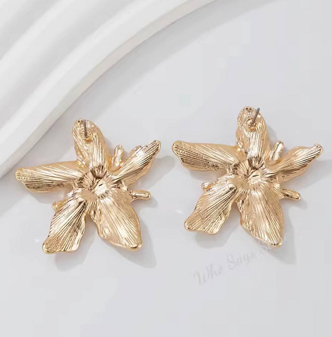 Серьги цветок золотистые женские большие серьги в форме цветка массивные Киев - изображение 1