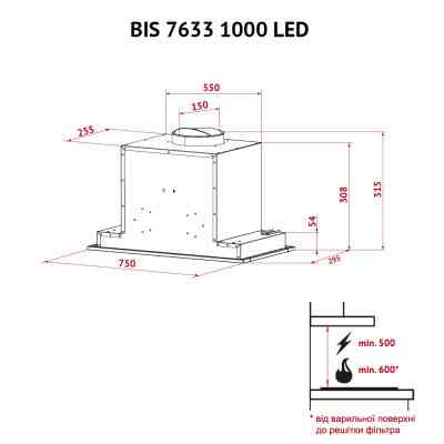 Вытяжка кухонная Perfelli BIS 7633 I 1000 LED Винница