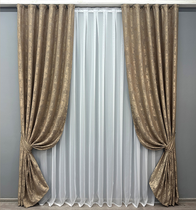 Комплект готових штор VR-Textil Жакард Sultan YL № 1207ш Капучино 200х270 см 2 шт (32-544) Київ - фото 2