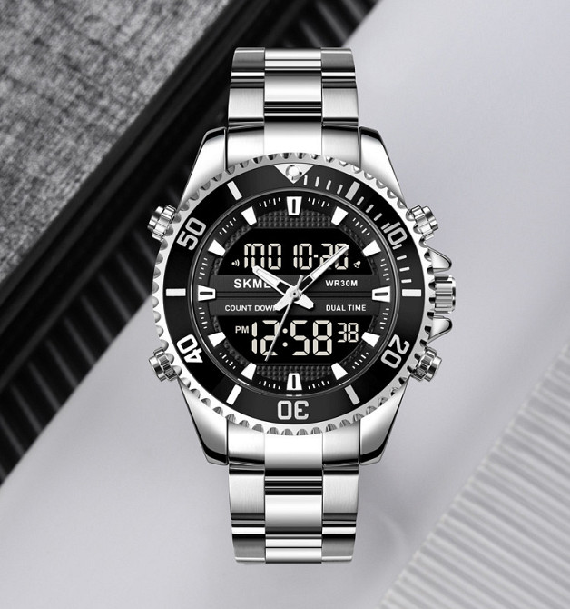 Чоловічий наручний годинник Skmei 1850 (Сріблясті з чорним циферблатом) Вінниця - фото 5
