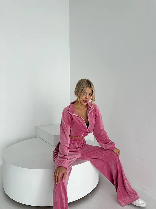 Жіночий велюровий прогулянковий костюм-двійка: кофта та штани Рожевий, 44/46 Одеса - фото 2