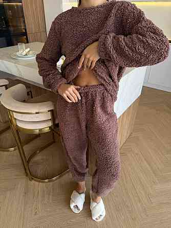Жіноча затишна піжама-двійка: кофта та штани махра тедді Шоколадний, 48/52 Одеса