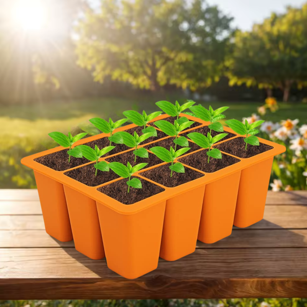 Кассета для рассады лоток садовый на 12 ячеек, силиконовый, многоразовый для выращивания семян, растений, цветов, оранжевый Каменец-Подольский - изображение 3