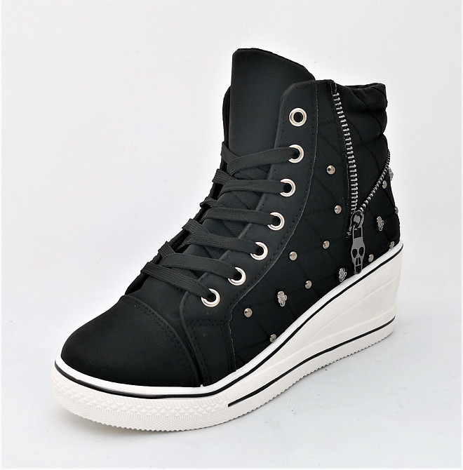 Жіночі Снікери Кросівки на Танкетці Чорні Сліпони Мокасини на Платформі (розміри: 37,38) Дніпро - фото 9