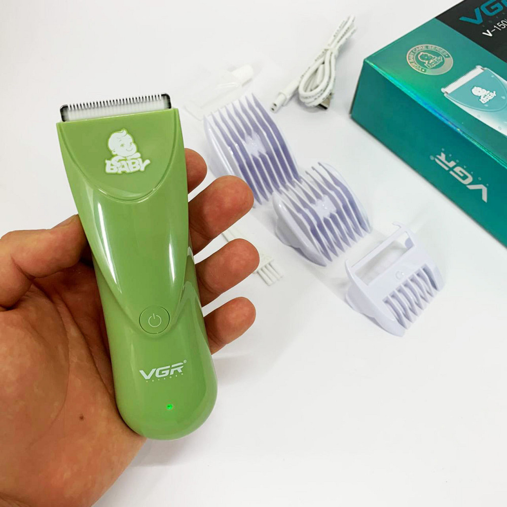 Дуже тиха бездротова машинка для стрижки волосся дітей VGR V-150 з насадками. Колір: зелений KP-10 Львів - фото 9