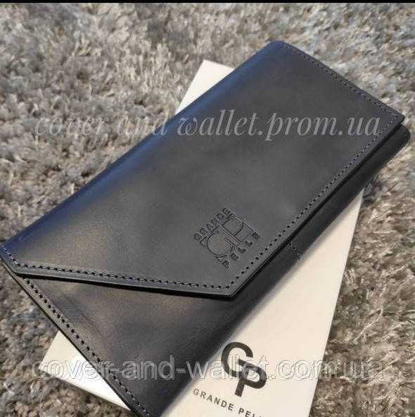 Стильный кожаный кошелек купюрник в ретро стиле черного цвета Grande Pellе Festa 513110 Киев - изображение 1