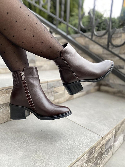 Injers Черевики жіночі INJERS коричневі натуральна шкіра висота каблука 6см висота черевика 10с Коломыя - изображение 5