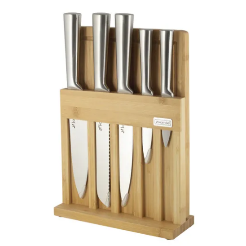 Набір ножів 6 предметів (5 ножів + дошка) на дерев'яній підставці нержавіюча сталь 5168 KAMILLE Житомир