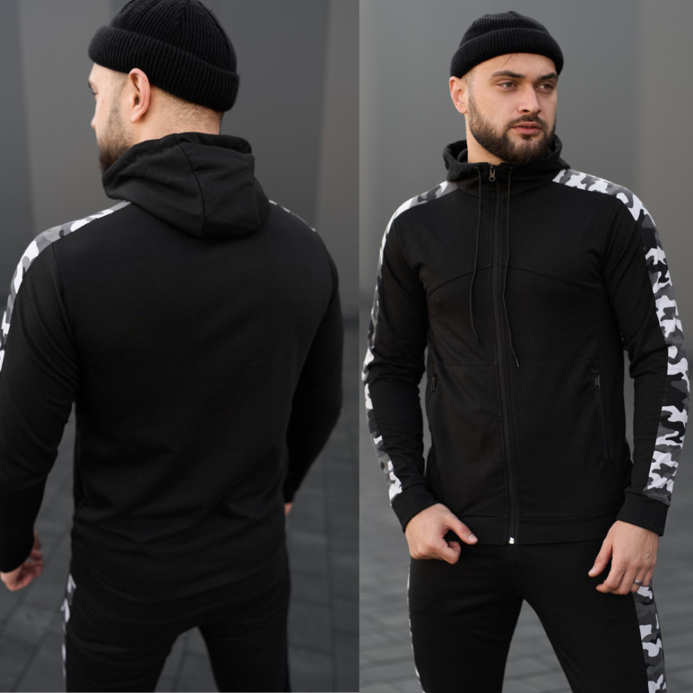 Чоловіча спортивна кофта з камуфляжними лампасами Intruder Dazzle Кофта з капюшоном весна-осінь чорна Одеса - фото 1