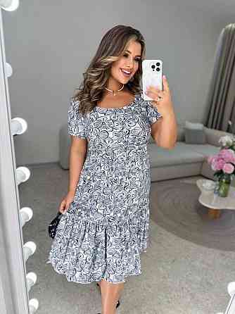 Жіноче легке принтоване плаття батал штапель Сірий, 54 Одеса