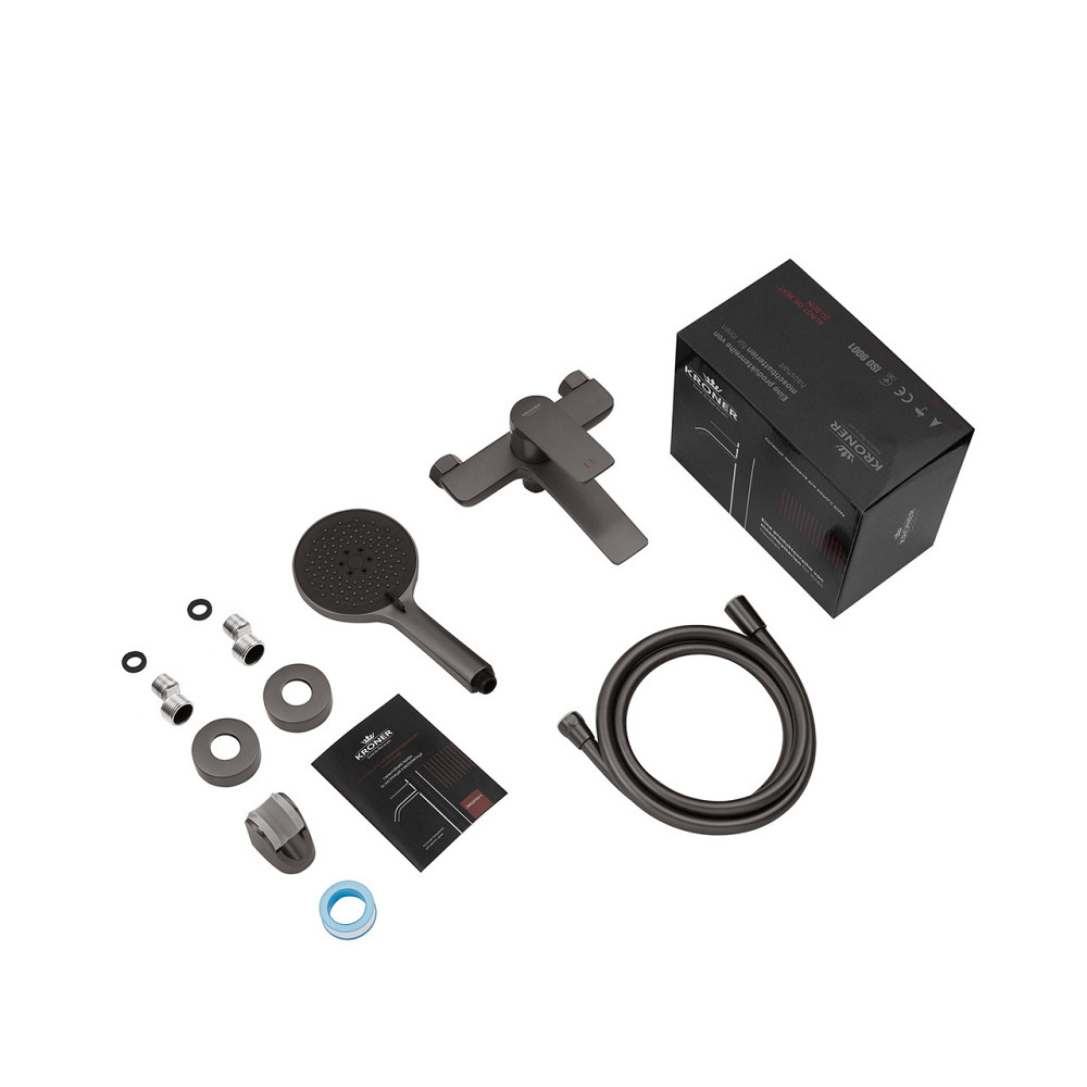 Смеситель для ванны с душевым гарнитуром Kroner KRP Graz - GRP060 графит Киев - изображение 9