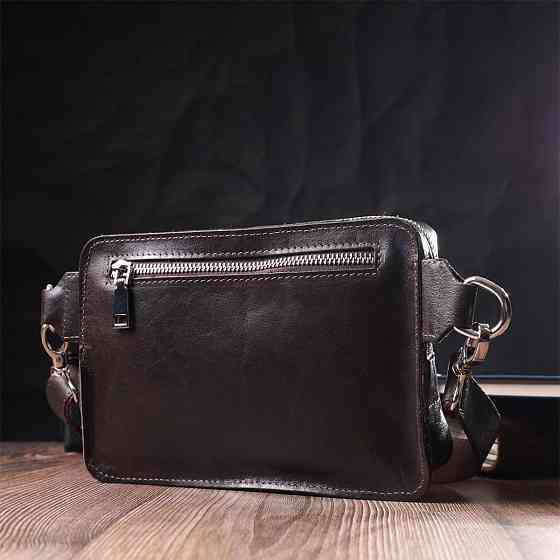 Прямоугольная сумка бананка из качественной натуральной кожи GRANDE PELLE 22575 Коричневый Киев