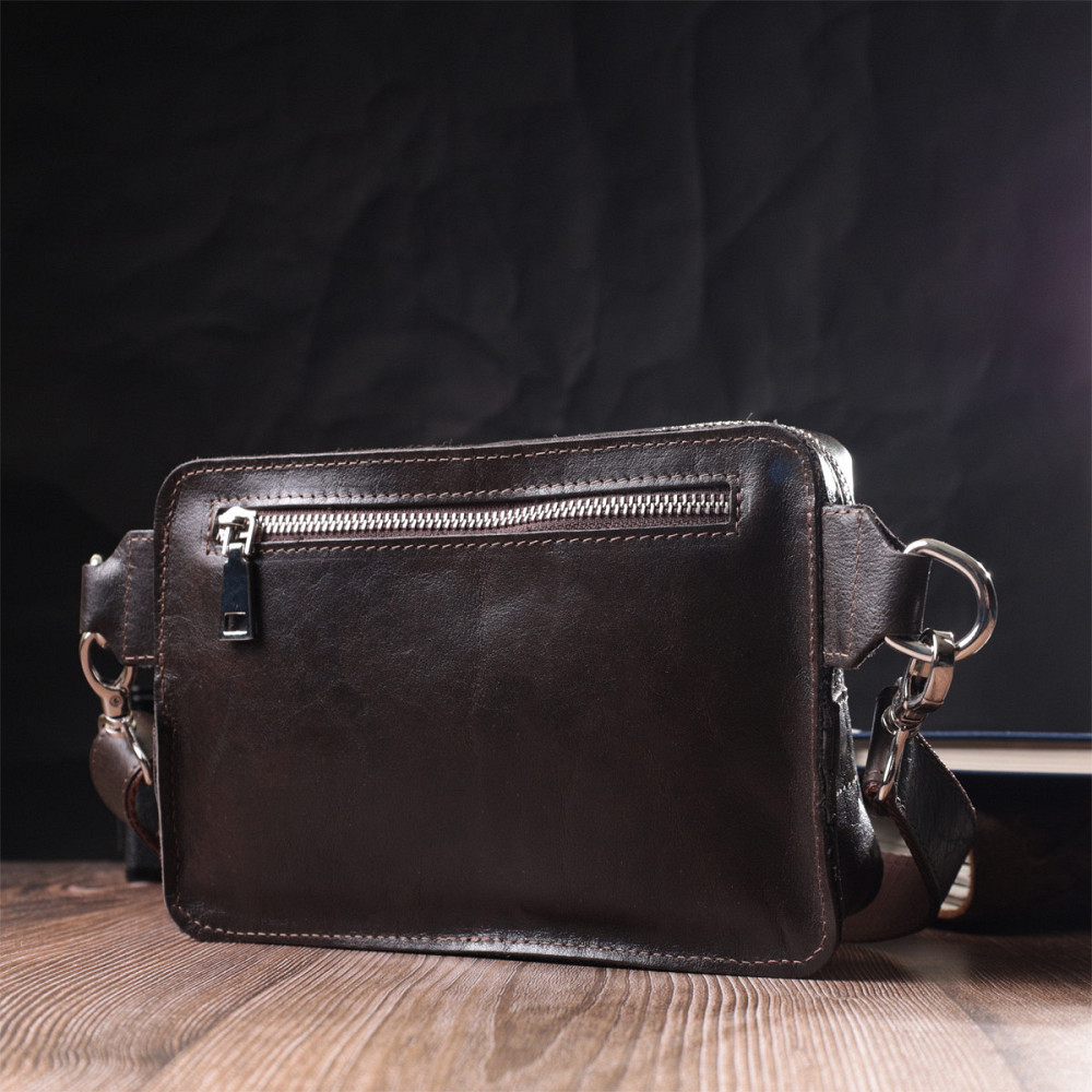 Прямоугольная сумка бананка из качественной натуральной кожи GRANDE PELLE 22575 Коричневый Киев - изображение 2