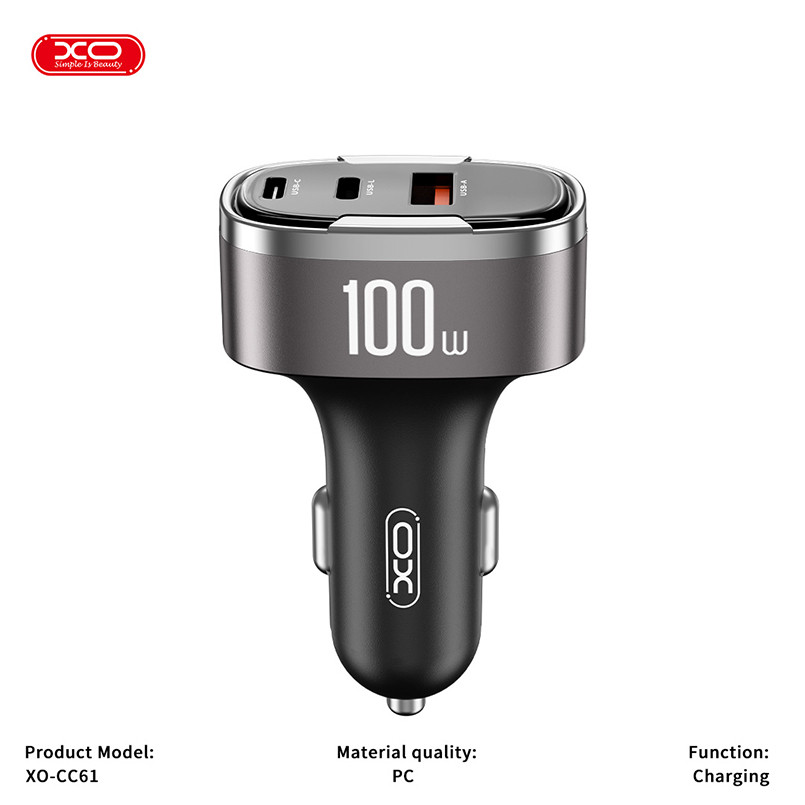 Автомобільний зарядний пристрій XO CC61 Smart USB/Type-C/Lightning 100W срібний Львів - фото 2