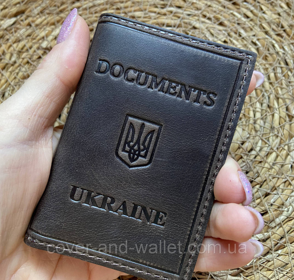 Коричнева шкіряна обкладинка на ID паспорт та авто документи Puos Київ - фото 1