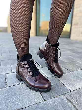 Черевики жіночі Odzi бордові натуральна шкіра зима висота 10,5 см (2360) 37р. Коломия