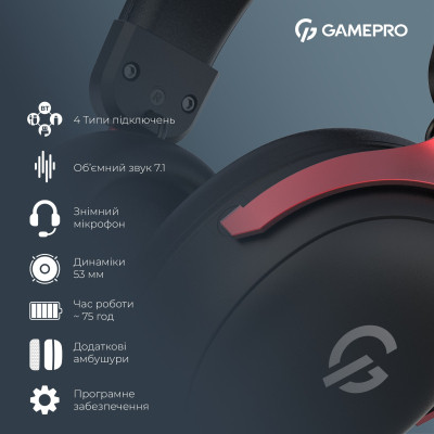 Наушники GamePro Asgard Freya Pro Wireless Black/Red (HSW201BR) Винница - изображение 7