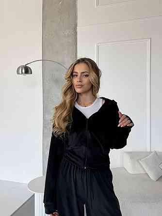 Жіночий повсякденний костюм-двійка: кофта та штани велюр Чорний, 42/44 Одеса