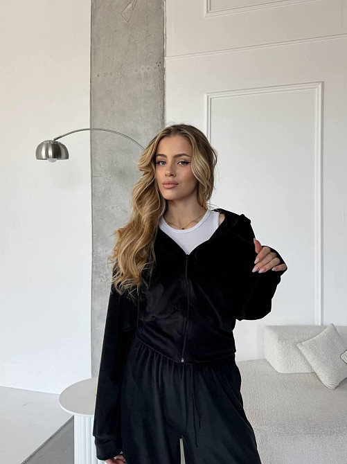 Жіночий повсякденний костюм-двійка: кофта та штани велюр Чорний, 42/44 Одеса - фото 4