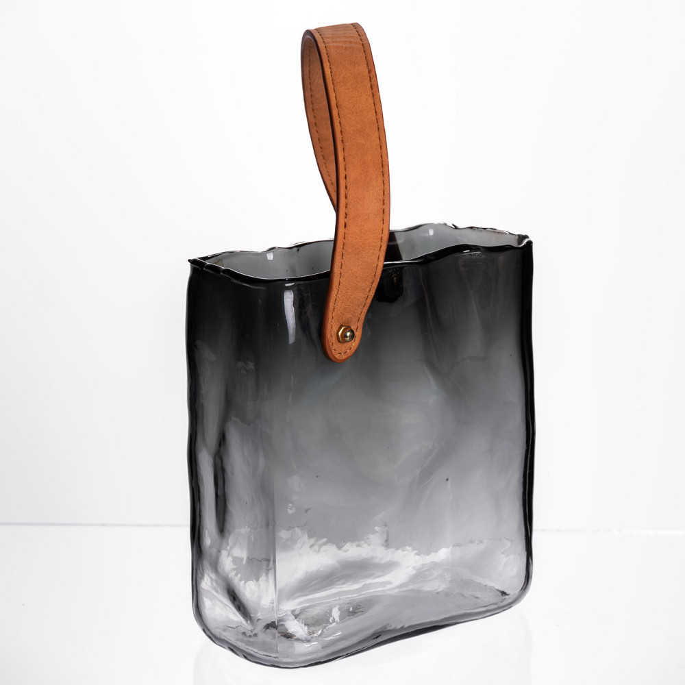 Скляна ваза сумочка з ручкою 16×8×18.5 (см) декоративна Сірий HP-19-156-2 Київ - фото 3